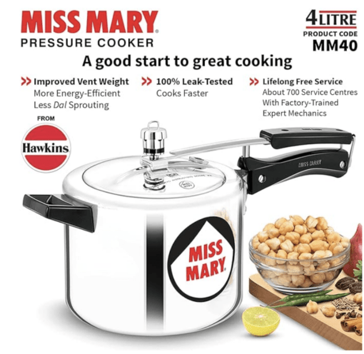 Hawkins Miss Mary Aluminium Inner Lid Pressure Cooker, 4 Litre, Silver (MM40) - Image 4